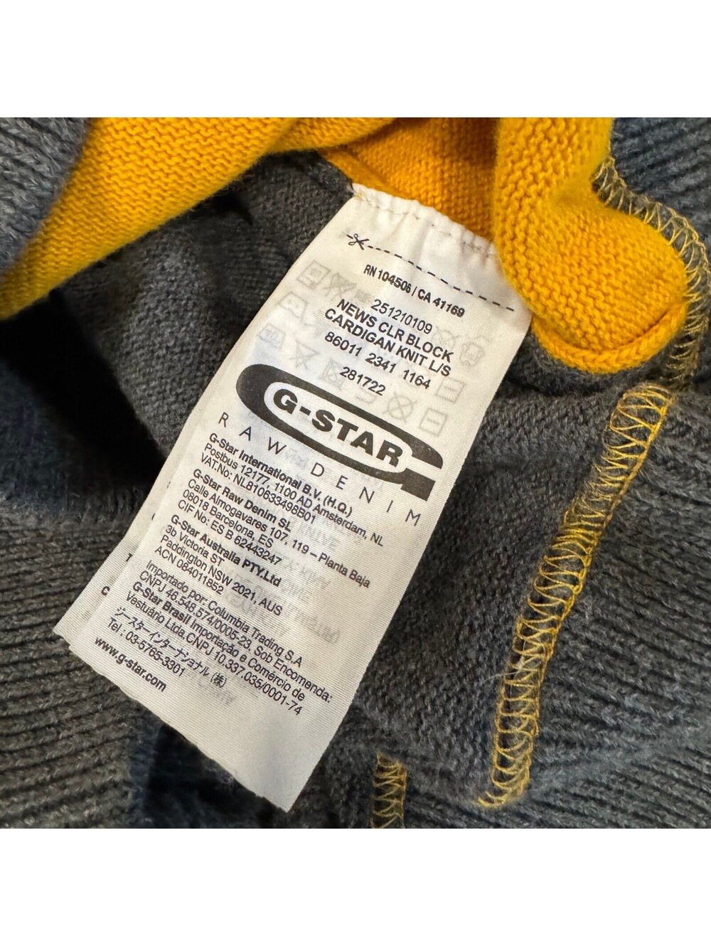 G-Star RAW News CLR Block Cardigan Knit Sweater XL Yellow and Gray - Picture 2 of 9